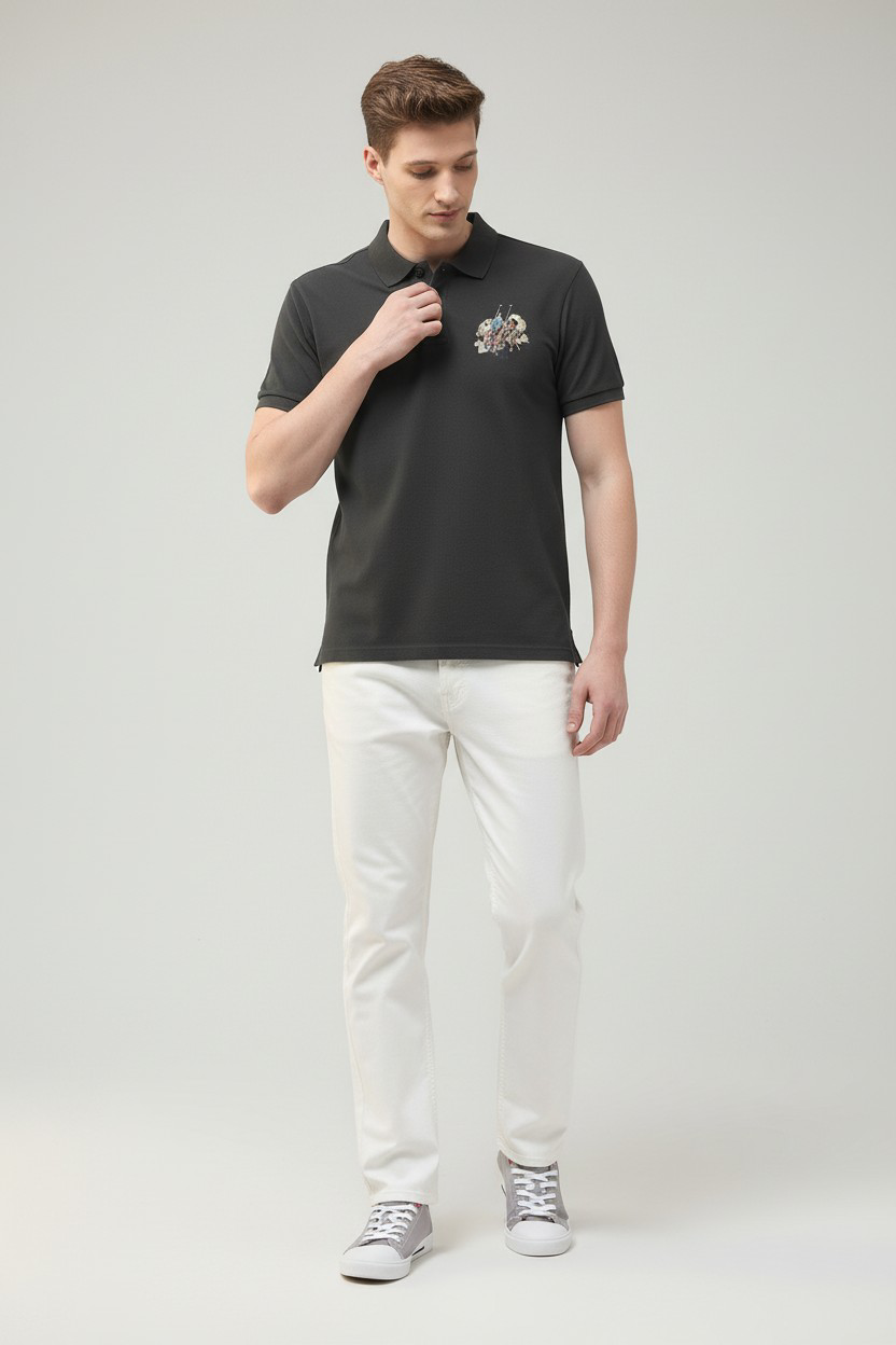 Motel On The Coast Graphic Brand Printed Polo Shirt